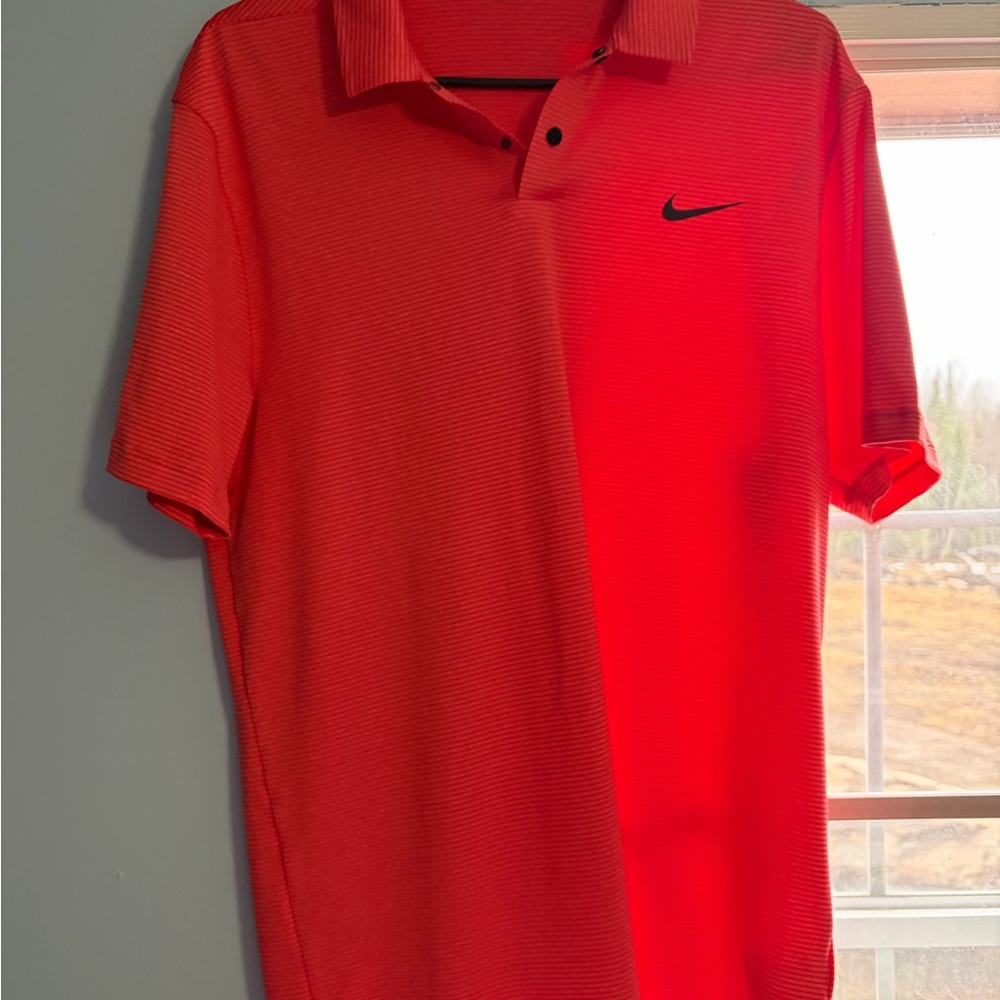 Nike Tiger Woods Men’s Bright Red Striped Golf Shirt